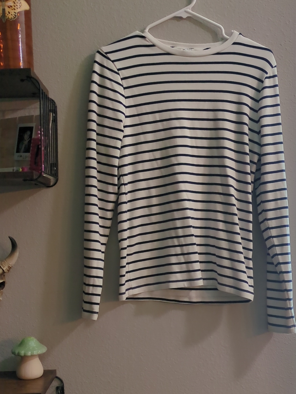J. Crew White and Navy Striped Long Sleeve Tee